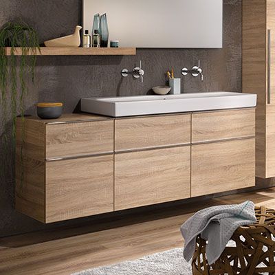 Ein Waschtisch mit Unterbauschrank mit Holzoptik.